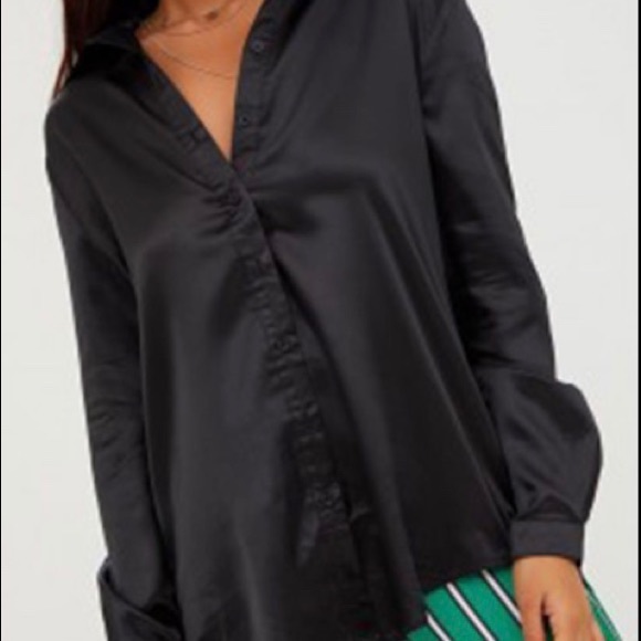 Black Satin Button Front - Picture 1 of 4